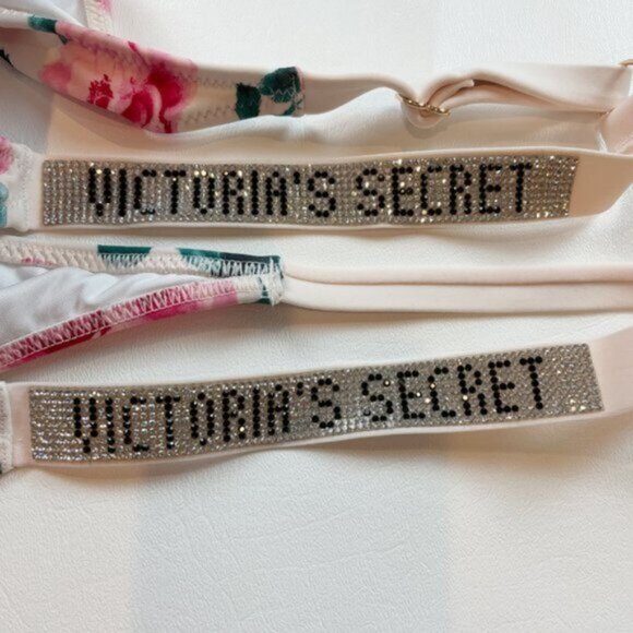 NWOT Victoria's Secret Swimsuit M One Piece Roses Shine Straps Logo Bling - Picture 2 of 5